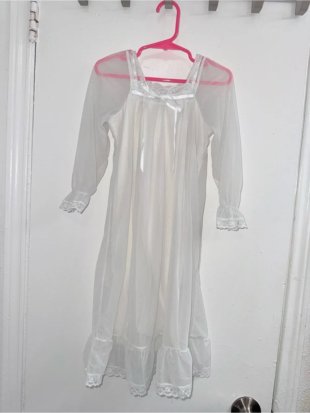 F.G.Y vintage-style sheer long-sleeved nightgown girls dress size 7-8 years